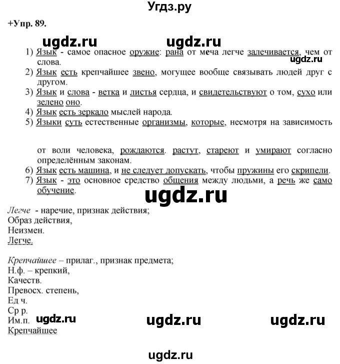 ГДЗ (Решебник) по русскому языку 8 класс М.М. Разумовская / упражнение / 89