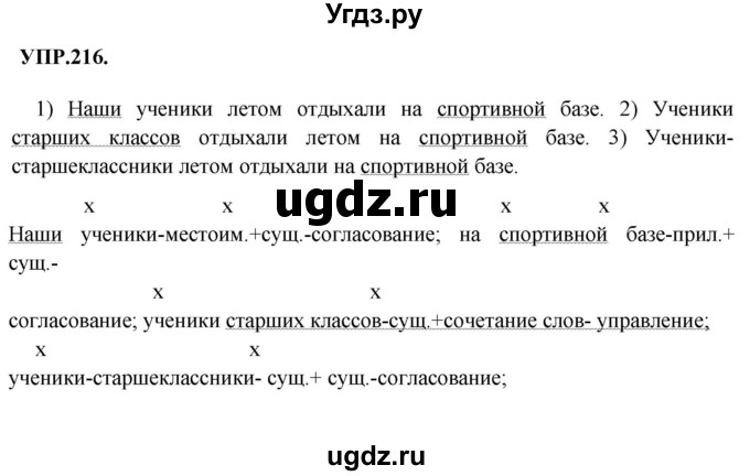 ГДЗ (Решебник к учебнику 2018) по русскому языку 8 класс С.Г. Бархударов / упражнение / 216