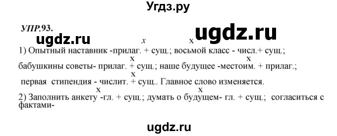 ГДЗ (Решебник к учебнику 2023) по русскому языку 8 класс С.Г. Бархударов / упражнение / 93