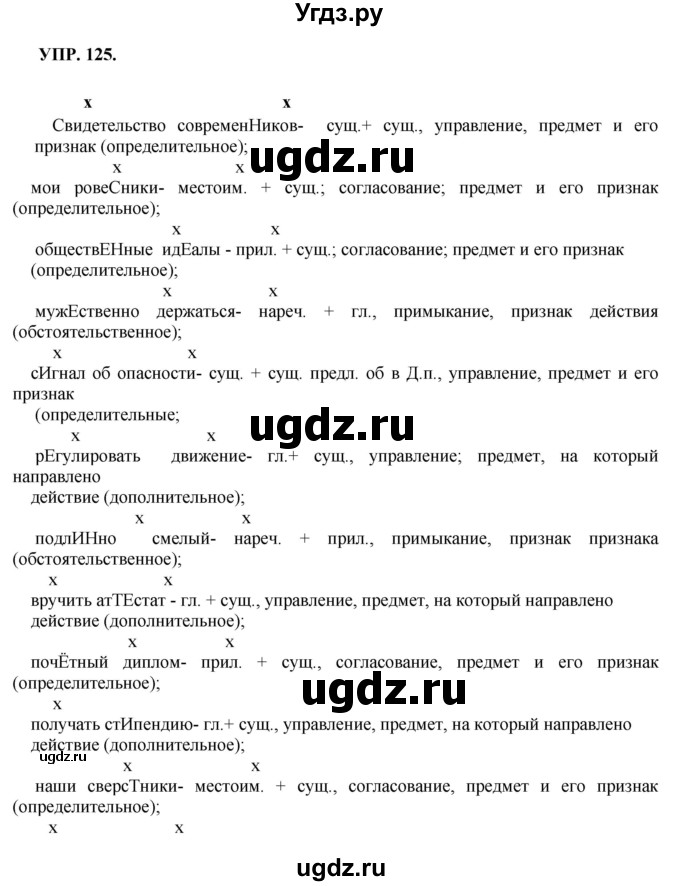 ГДЗ (Решебник к учебнику 2018) по русскому языку 8 класс С.Г. Бархударов / упражнение / 125