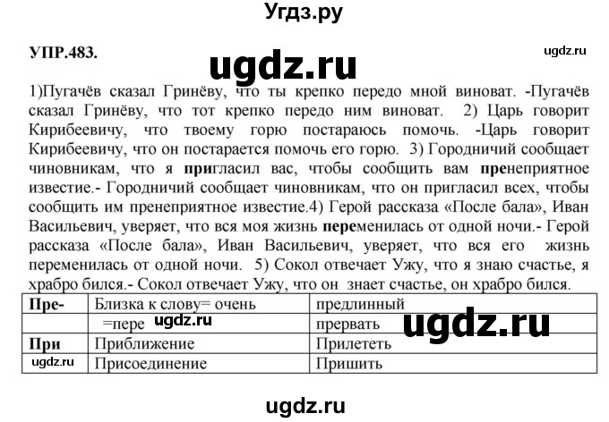 ГДЗ (Решебник к учебнику 2018) по русскому языку 8 класс С.Г. Бархударов / упражнение / 483