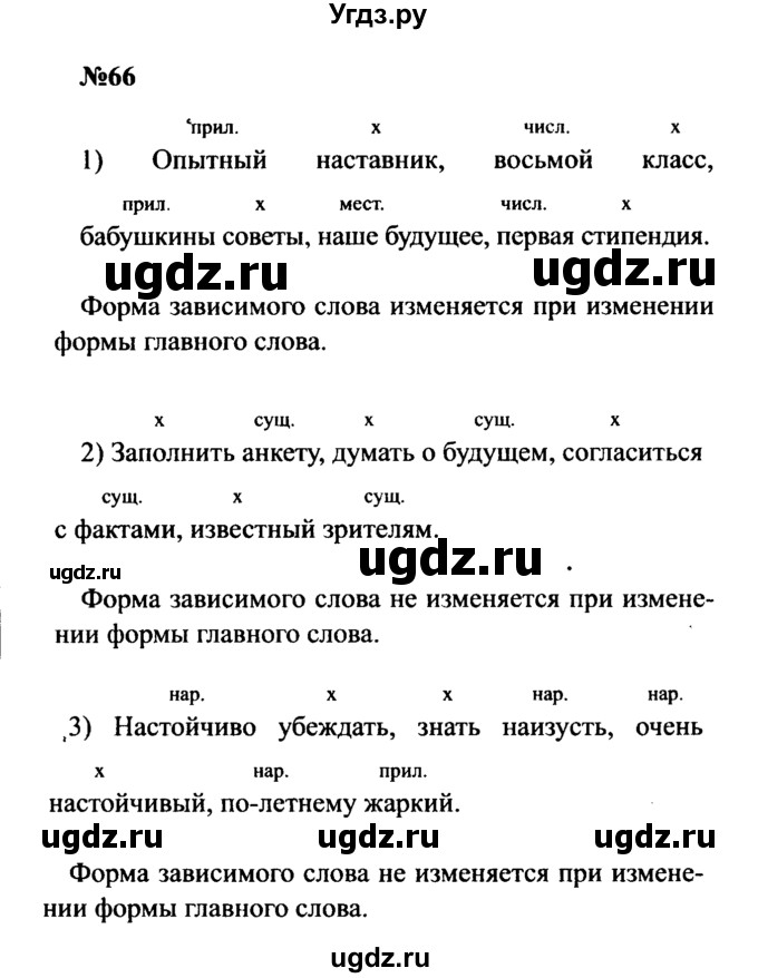 ГДЗ (Решебник к учебнику 2016) по русскому языку 8 класс С.Г. Бархударов / упражнение / 66