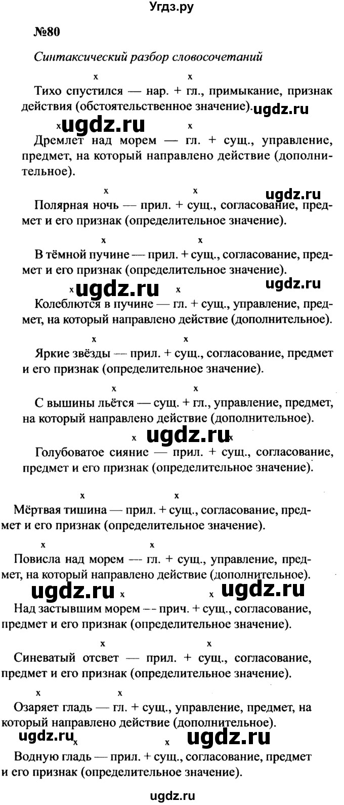 ГДЗ (Решебник к учебнику 2016) по русскому языку 8 класс С.Г. Бархударов / упражнение / 80