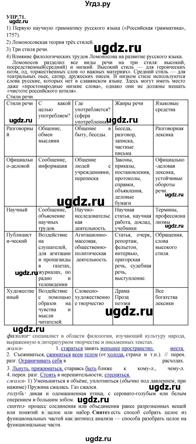 ГДЗ (Решебник к учебнику 2023) по русскому языку 8 класс С.Г. Бархударов / упражнение / 71