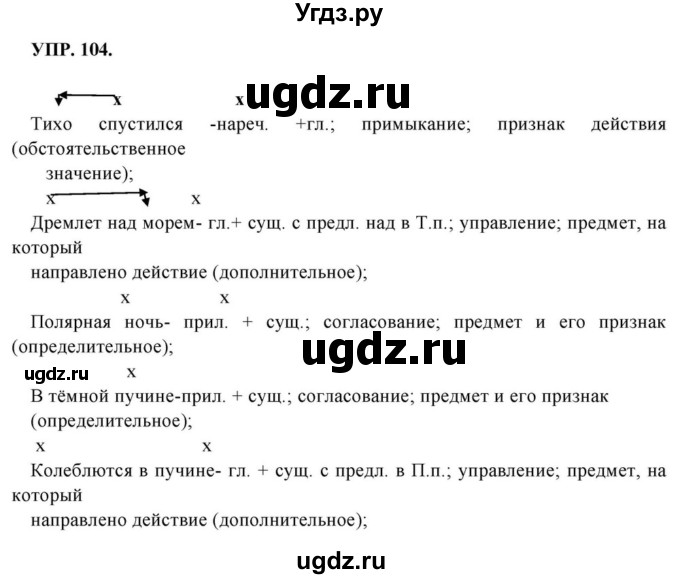 ГДЗ (Решебник к учебнику 2018) по русскому языку 8 класс С.Г. Бархударов / упражнение / 104