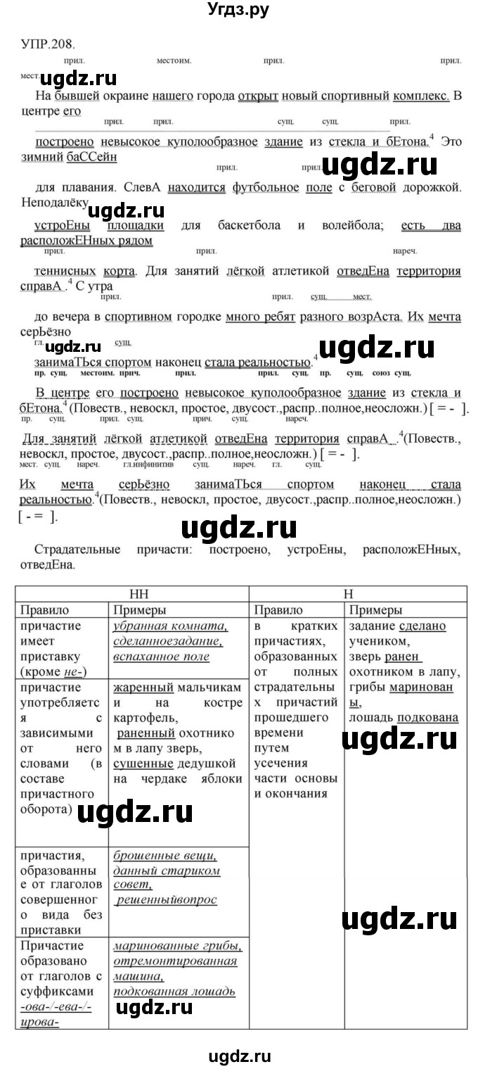 ГДЗ (Решебник к учебнику 2018) по русскому языку 8 класс С.Г. Бархударов / упражнение / 208
