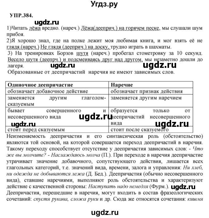 ГДЗ (Решебник к учебнику 2018) по русскому языку 8 класс С.Г. Бархударов / упражнение / 384