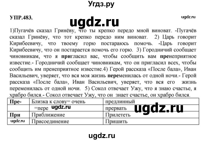 ГДЗ (Решебник к учебнику 2018) по русскому языку 8 класс С.Г. Бархударов / упражнение / 483