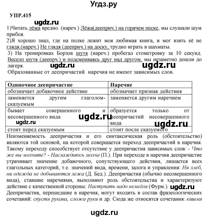 ГДЗ (Решебник к учебнику 2023) по русскому языку 8 класс С.Г. Бархударов / упражнение / 415