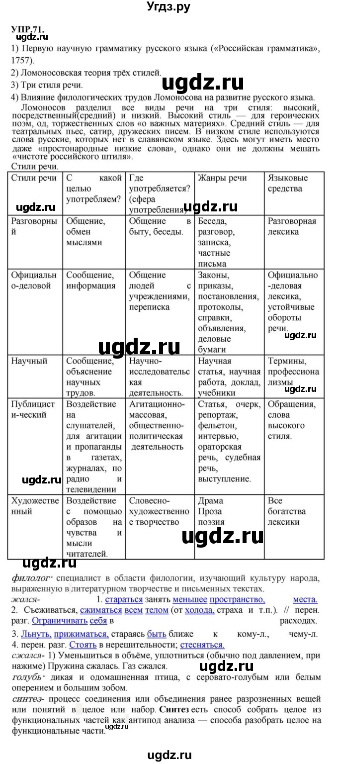 ГДЗ (Решебник к учебнику 2023) по русскому языку 8 класс С.Г. Бархударов / упражнение / 71