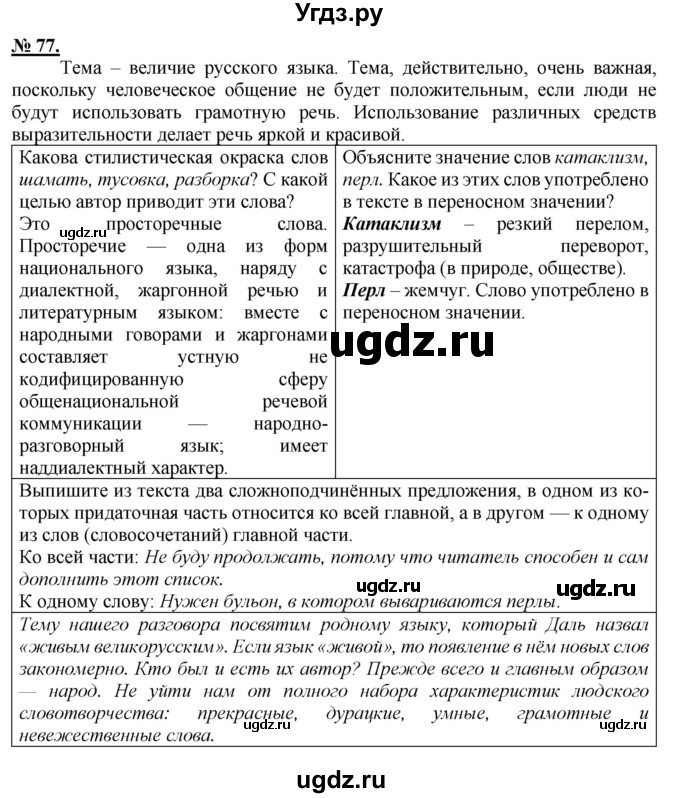 ГДЗ (Решебник к старому учебнику) по русскому языку 9 класс Рыбченкова Л.М. / упражнение / 77