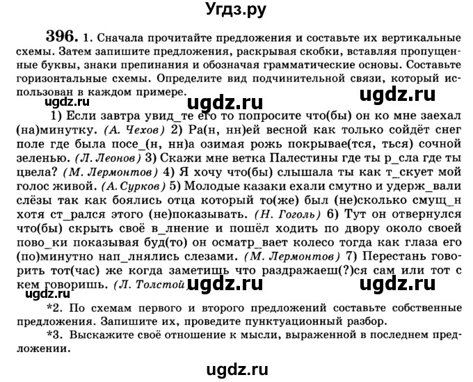 ГДЗ (Учебник) по русскому языку 9 класс С.И. Львова / часть 1 / 396