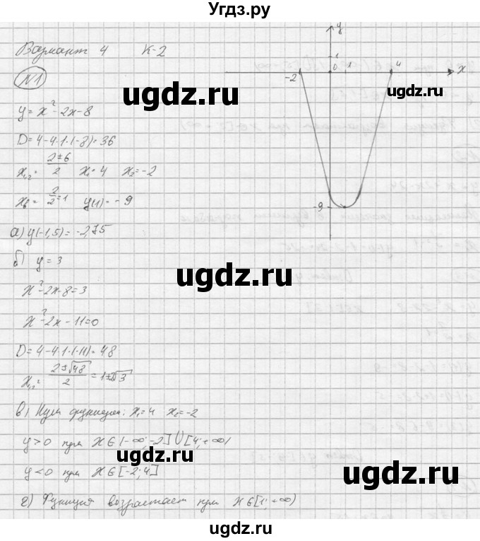 ГДЗ (Решебник) по алгебре 9 класс (Дидактические материалы) Ю.Н. Макарычев / контрольная работа / вариант 4 / К-2 / 1