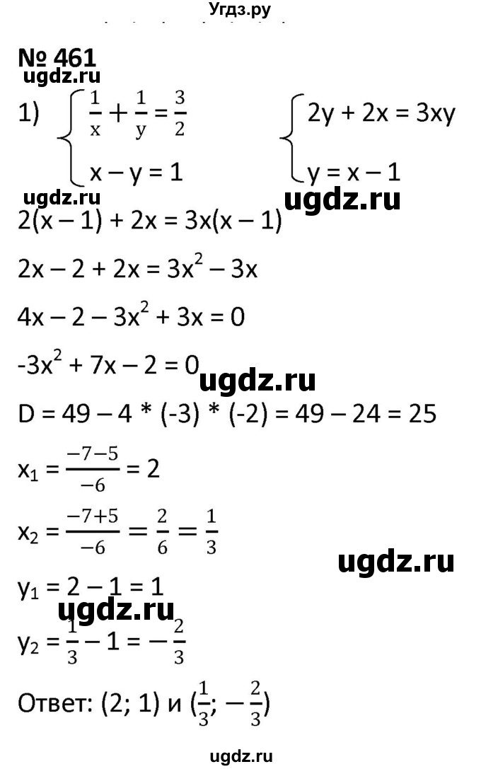 ГДЗ (Решебник к учебнику 2021) по алгебре 9 класс А.Г. Мерзляк / упражнение / 461