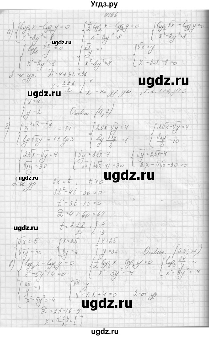 ГДЗ (Решебник №1) по алгебре 10 класс А.Н. Колмогоров / повторение номер / 196