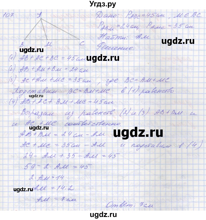 ГДЗ (Решебник) по геометрии 7 класс (рабочая тетрадь) Мерзляк А.Г. / упражнение номер / 107