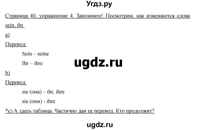 ГДЗ (Решебник №1) по немецкому языку 2 класс И.Л. Бим / часть 2. страница номер / 40