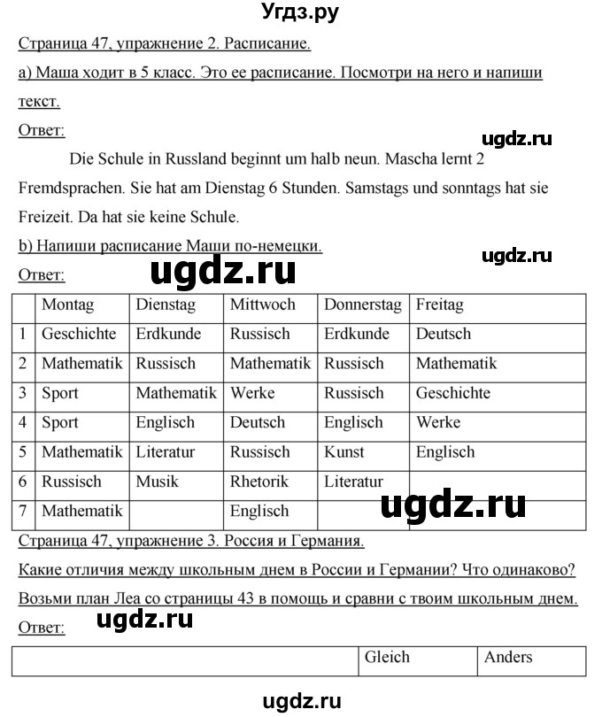 ГДЗ (Решебник) по немецкому языку 5 класс (Horizonte) Аверин  М.М, / страница номер / 47