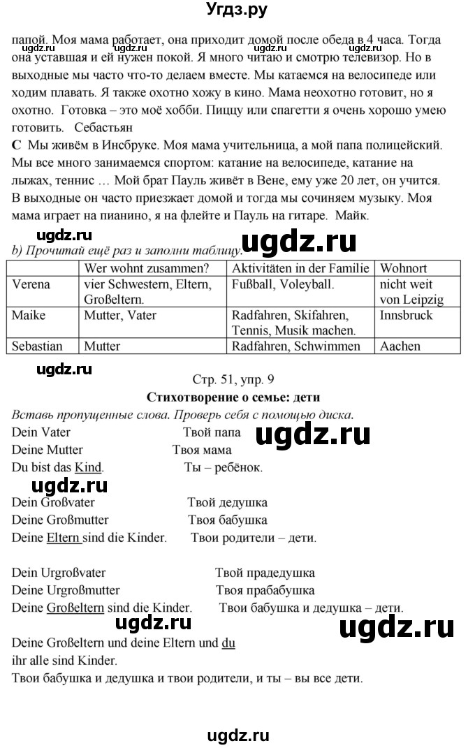 ГДЗ (Решебник) по немецкому языку 5 класс (рабочая тетрадь Horizonte) М. М. Аверин / страница номер / 51(продолжение 2)