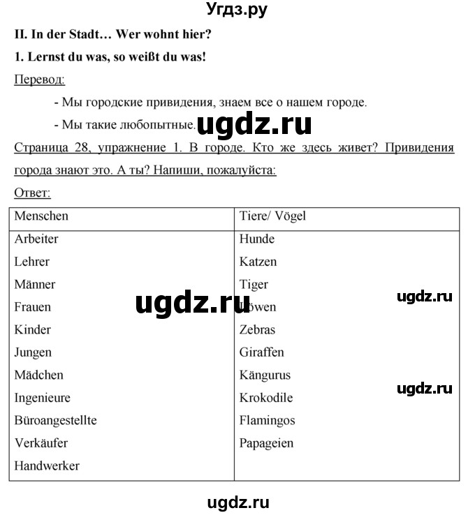 ГДЗ (Решебник) по немецкому языку 5 класс (рабочая тетрадь) И.Л. Бим / страница / 28