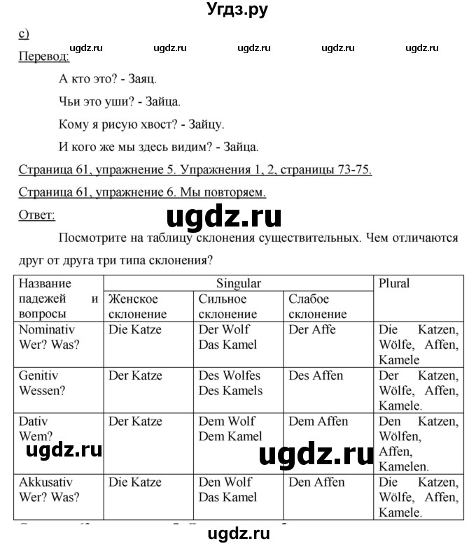 ГДЗ (Решебник) по немецкому языку 6 класс И.Л. Бим / часть 2. страница номер / 61