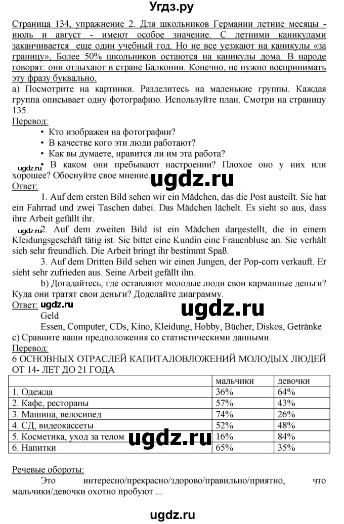 ГДЗ (Решебник) по немецкому языку 10 класс Г.И. Воронина / Стр. 133-170.  Einheit IV. Im Trend der Zeit / Стр. 134-147.  Ferienjob / 2