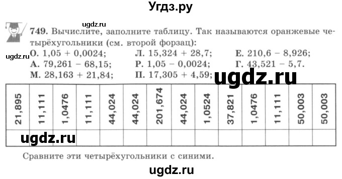ГДЗ (учебник) по математике 5 класс И.И. Зубарева / номер / 749