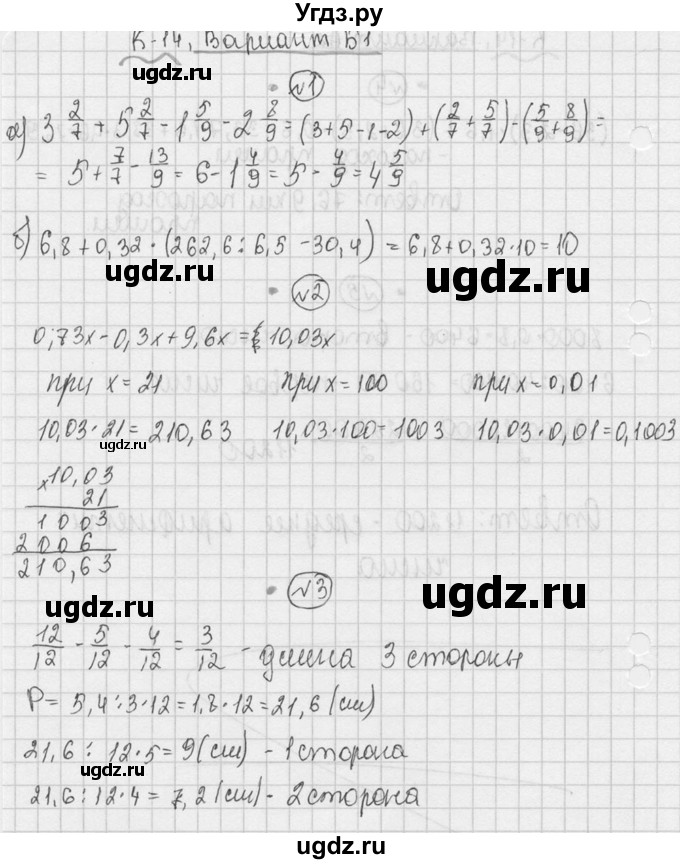 ГДЗ (Решебник №3) по математике 5 класс (самостоятельные и контрольные работы) А.П. Ершова / контрольная работа / К-14 / Б1