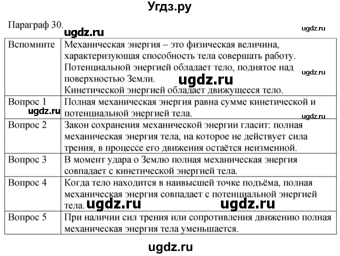 ГДЗ (Решебник к учебнику 2021) по физике 7 класс С.В. Громов / параграф / 30