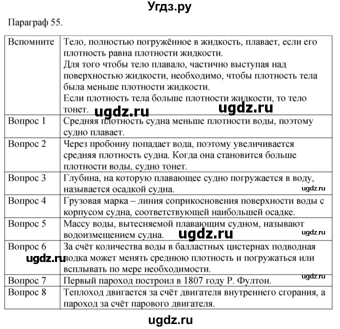 ГДЗ (Решебник к учебнику 2021) по физике 7 класс С.В. Громов / параграф / 55