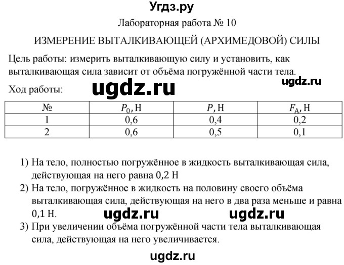 ГДЗ (Решебник к учебнику 2021) по физике 7 класс С.В. Громов / лабораторная работа / 10