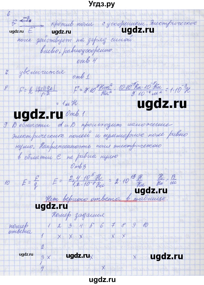 ГДЗ (Решебник №1) по физике 10 класс (рабочая тетрадь) Пурышева Н.С. / тесты / тест 8. вариант номер / 2(продолжение 2)