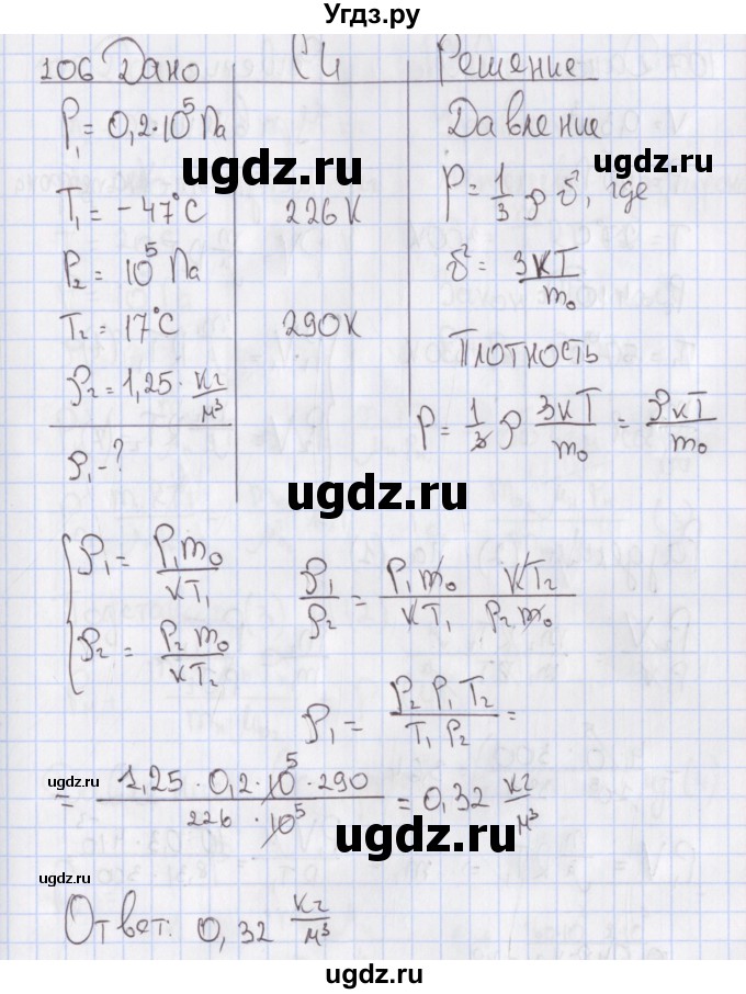 ГДЗ (Решебник №2) по физике 10 класс (рабочая тетрадь) Пурышева Н.С. / задача номер / 106