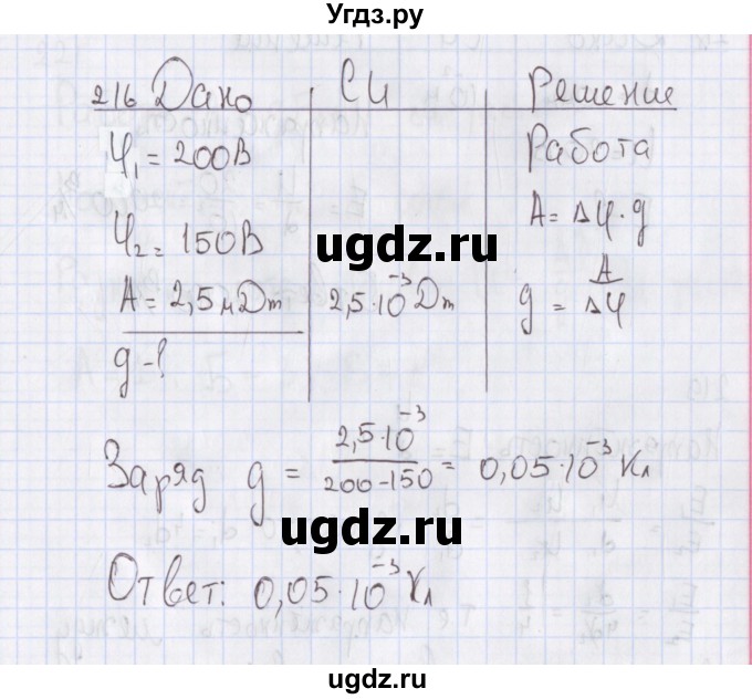 ГДЗ (Решебник №2) по физике 10 класс (рабочая тетрадь) Пурышева Н.С. / задача номер / 216