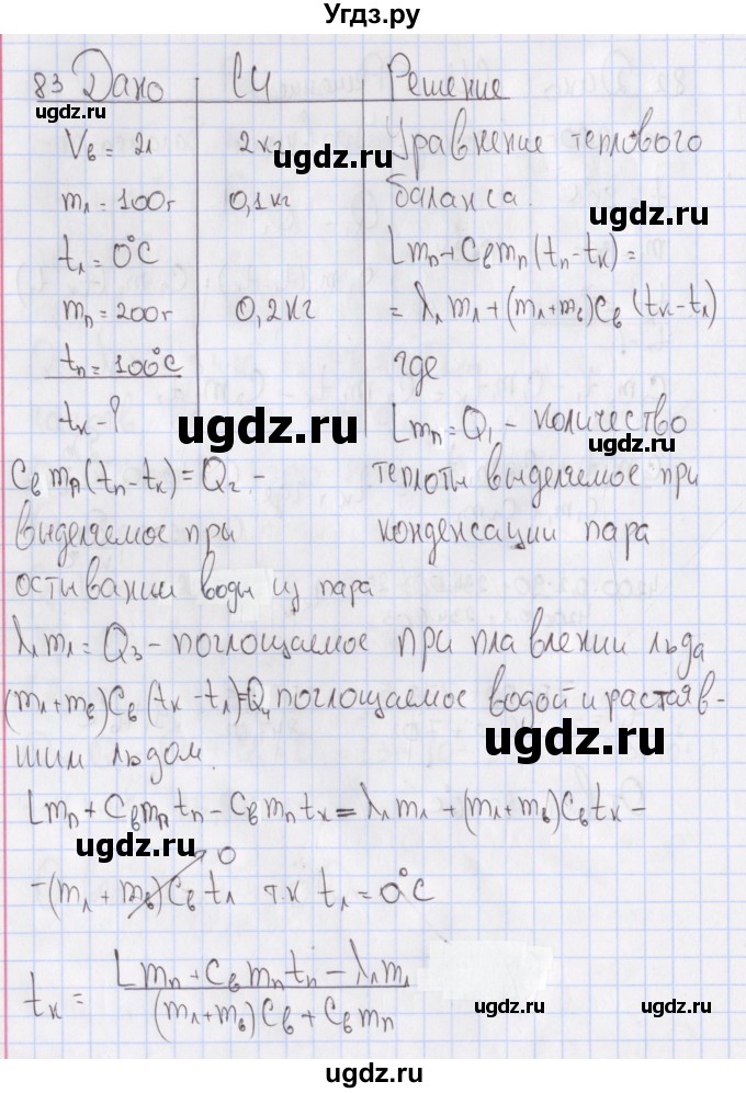 ГДЗ (Решебник №2) по физике 10 класс (рабочая тетрадь) Пурышева Н.С. / задача номер / 83