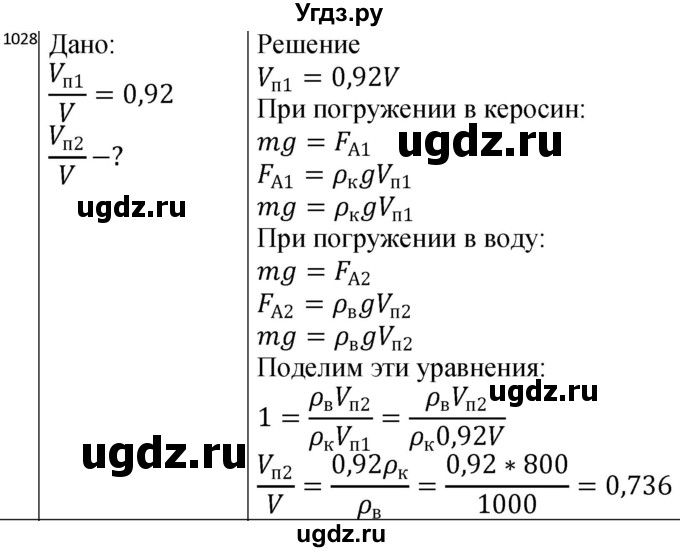 ГДЗ (Решебник) по физике 10 класс (сборник задач) Парфентьева Н.А. / задача / 1028