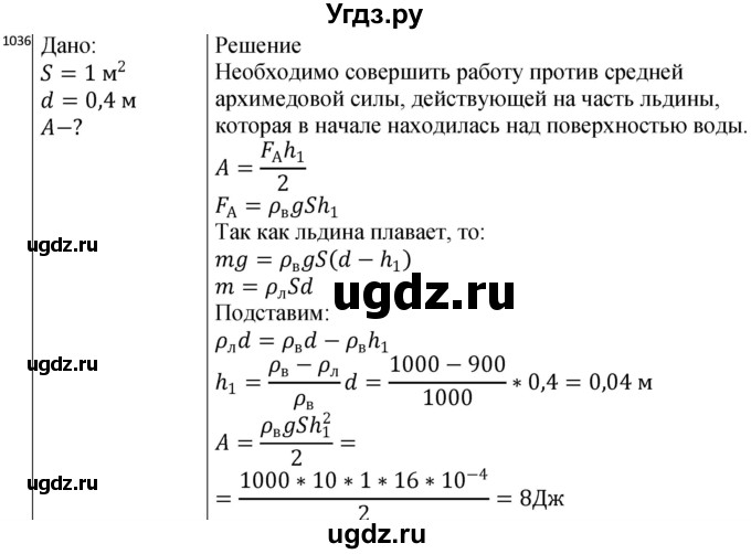 ГДЗ (Решебник) по физике 10 класс (сборник задач) Парфентьева Н.А. / задача / 1036