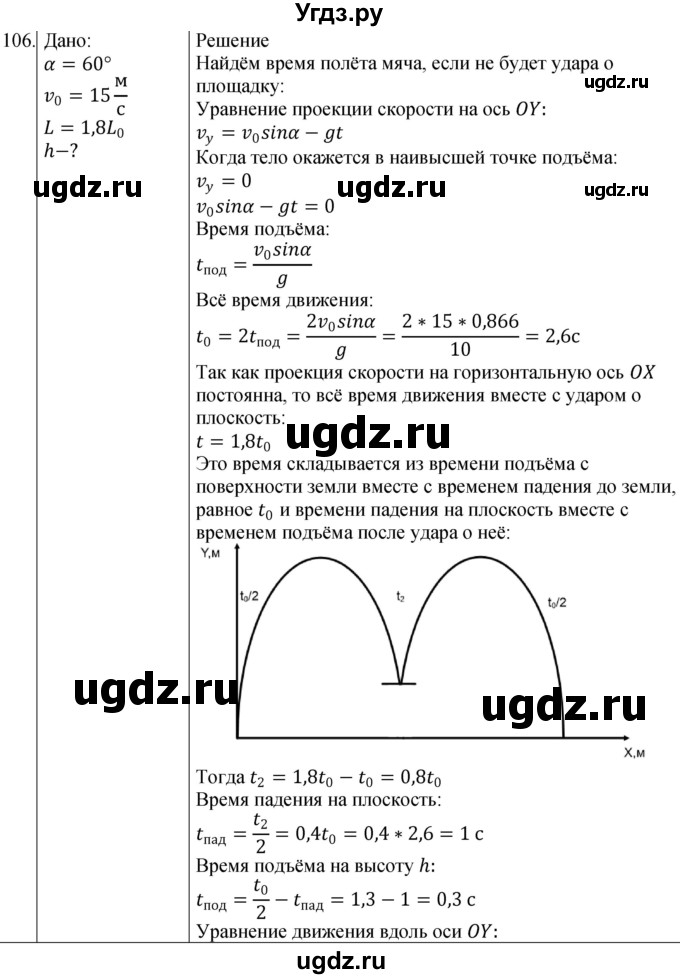 ГДЗ (Решебник) по физике 10 класс (сборник задач) Парфентьева Н.А. / задача / 106