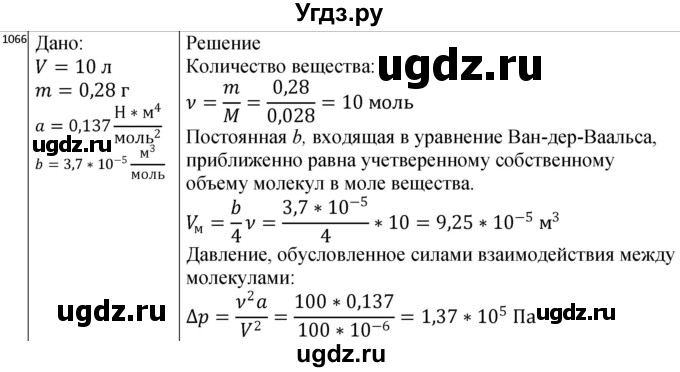 ГДЗ (Решебник) по физике 10 класс (сборник задач) Парфентьева Н.А. / задача / 1066