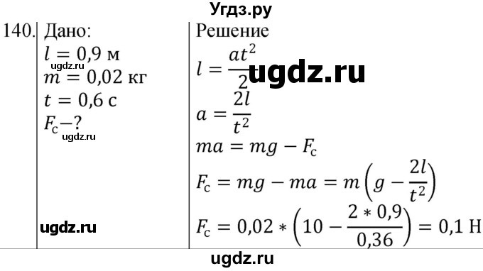 ГДЗ (Решебник) по физике 10 класс (сборник задач) Парфентьева Н.А. / задача / 140