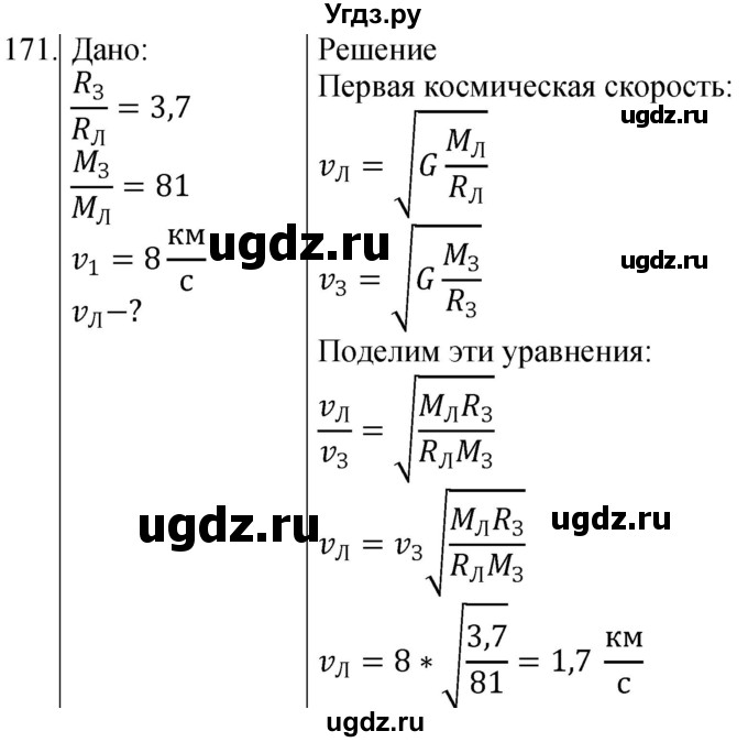 ГДЗ (Решебник) по физике 10 класс (сборник задач) Парфентьева Н.А. / задача / 171
