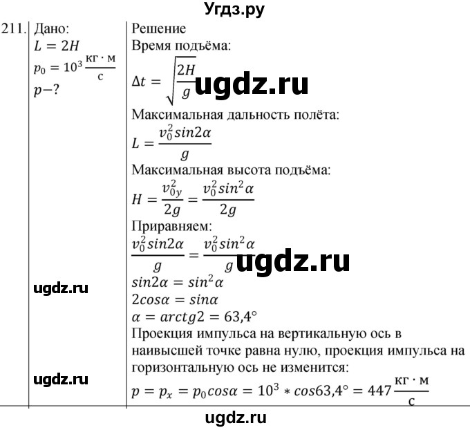 ГДЗ (Решебник) по физике 10 класс (сборник задач) Парфентьева Н.А. / задача / 211