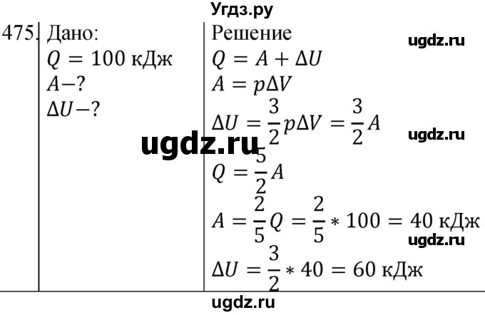 ГДЗ (Решебник) по физике 10 класс (сборник задач) Парфентьева Н.А. / задача / 475