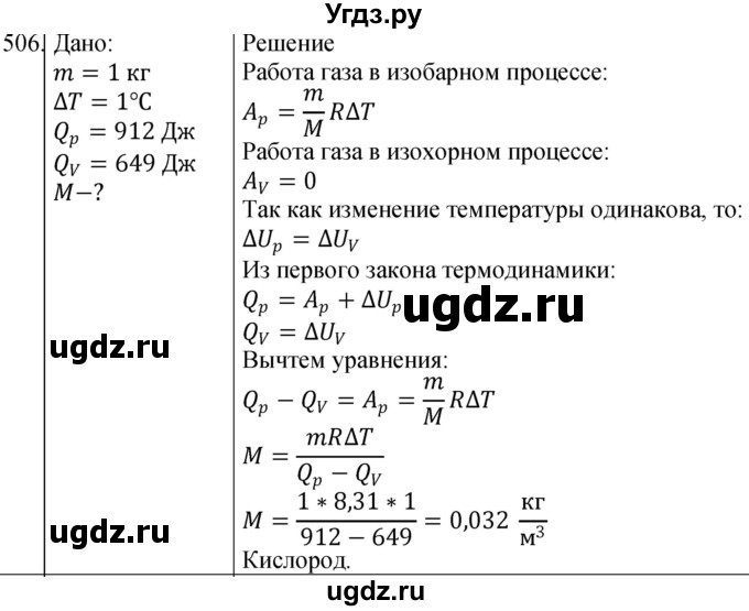 ГДЗ (Решебник) по физике 10 класс (сборник задач) Парфентьева Н.А. / задача / 506
