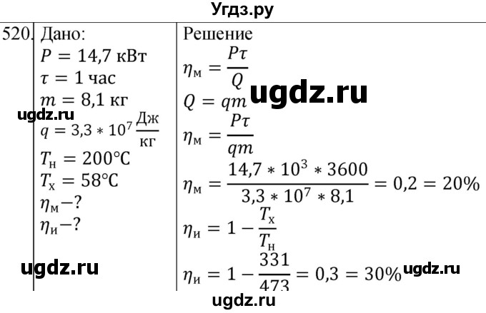 ГДЗ (Решебник) по физике 10 класс (сборник задач) Парфентьева Н.А. / задача / 520