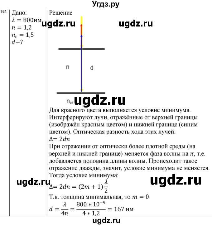ГДЗ (Решебник) по физике 10 класс (сборник задач) Парфентьева Н.А. / задача / 924