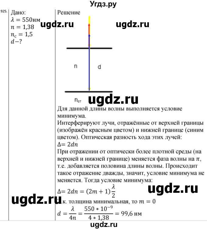 ГДЗ (Решебник) по физике 10 класс (сборник задач) Парфентьева Н.А. / задача / 925