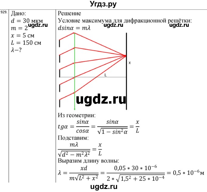 ГДЗ (Решебник) по физике 10 класс (сборник задач) Парфентьева Н.А. / задача / 929