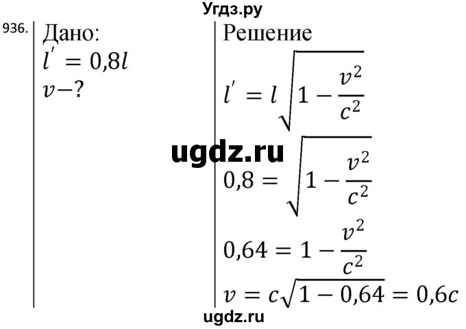 ГДЗ (Решебник) по физике 10 класс (сборник задач) Парфентьева Н.А. / задача / 936