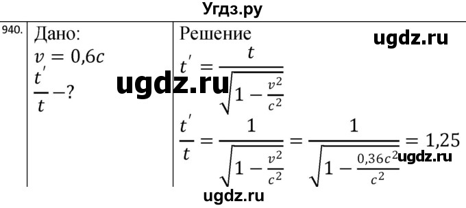 ГДЗ (Решебник) по физике 10 класс (сборник задач) Парфентьева Н.А. / задача / 940